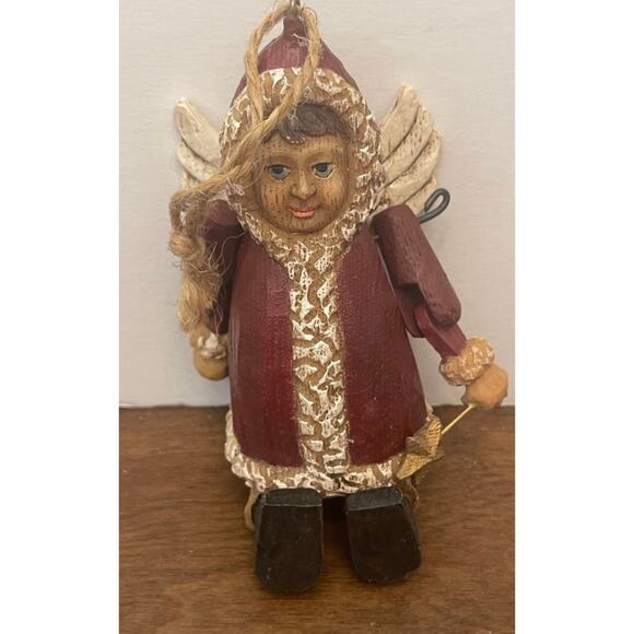 folk art Christmas angel ornament wood look - Picture 4 of 6